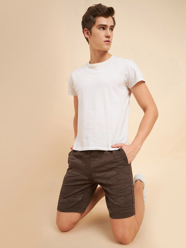 Sweet Dreams Men Brown & Black Mid Rise Abstract Printed Shorts
