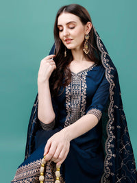KALINI Ethnic Motifs Sequinned Embroidered V-Neck kurta With Pant & Dupatta
