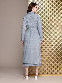 House of Pataudi Pure Cotton Striped A-Line Midi Jashn Dress With Overcoat