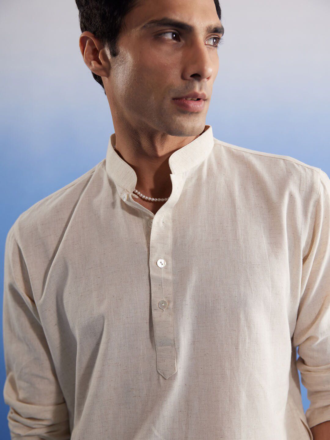 VASTRAMAY Mandarin Collar Pure Cotton Kurta with Trousers