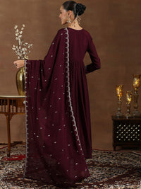 Libas Floral Yoke Design Pleated Sequinned A-Line Kurta With Trouser & Dupatta