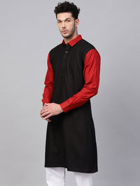 SOJANYA Lelaki Kurta Lurus Pepejal Hitam & Merah
