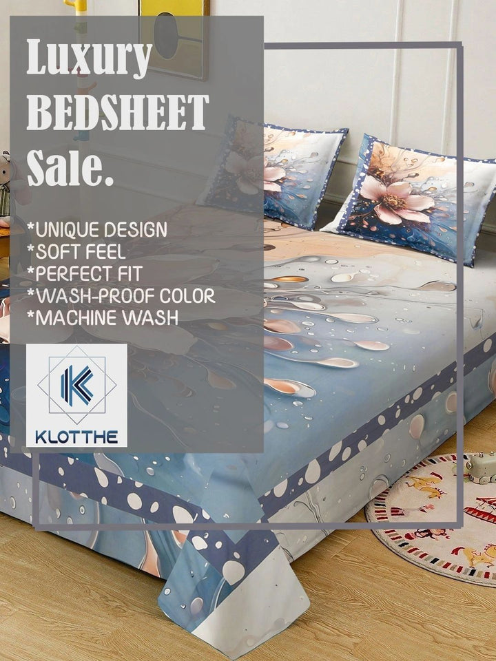 Moda Rapido X KLOTTHE Blue Floral 400 TC King Bedsheet with 2 Pillow Covers