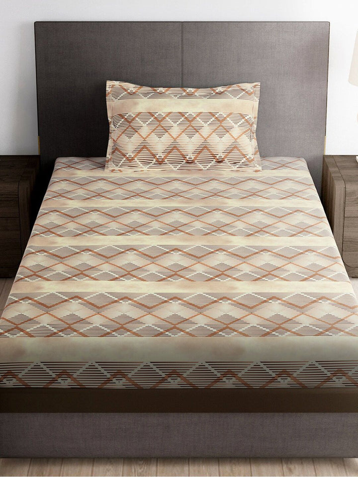 Story@home Brown & White Striped Microfiber 180 TC Single Bedsheet With 1 Pillow Cover