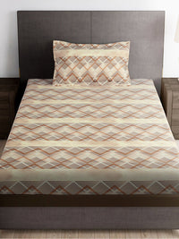 Story@home Brown & White Striped Microfiber 180 TC Single Bedsheet With 1 Pillow Cover