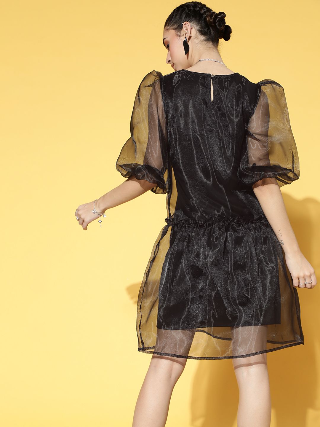 Athena Women Stylish Black Solid Volume Play Dress