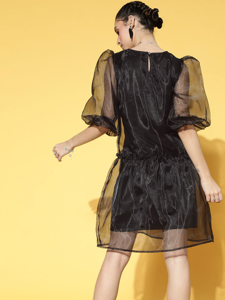 Athena Women Stylish Black Solid Volume Play Dress