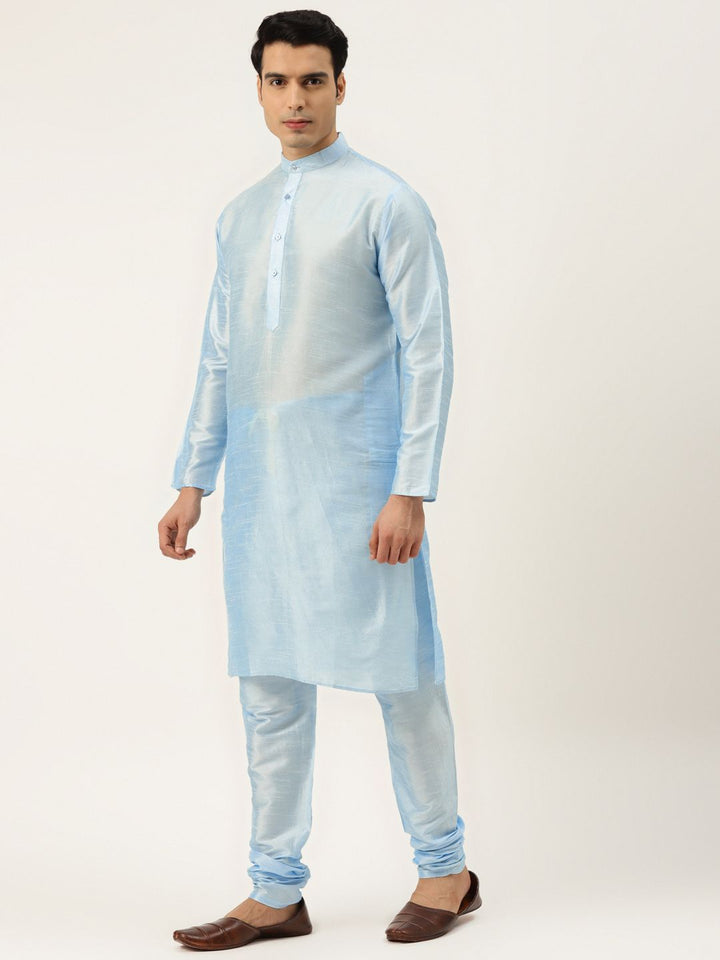 SOJANYA Men Blue Solid Kurta Set With Printed Jacket