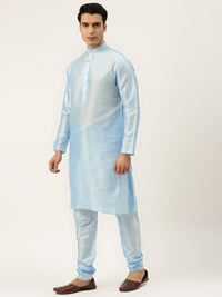 SOJANYA Men Blue Solid Kurta Set With Printed Jacket