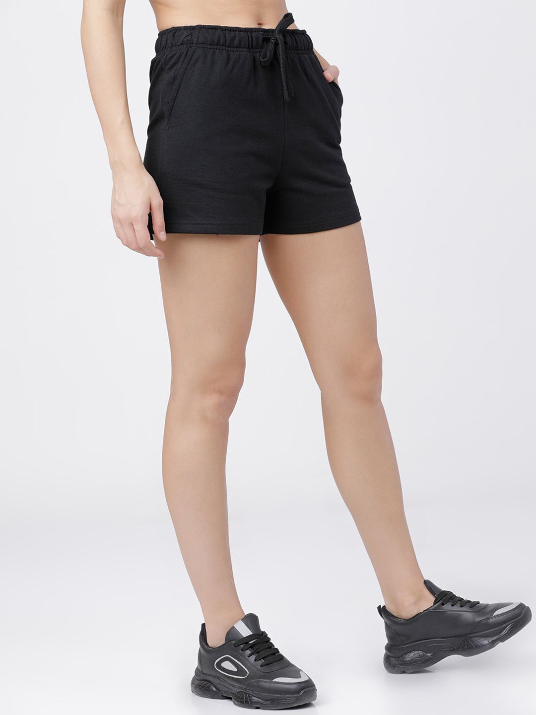 Tokyo Talkies Women Black Solid Regular Shorts