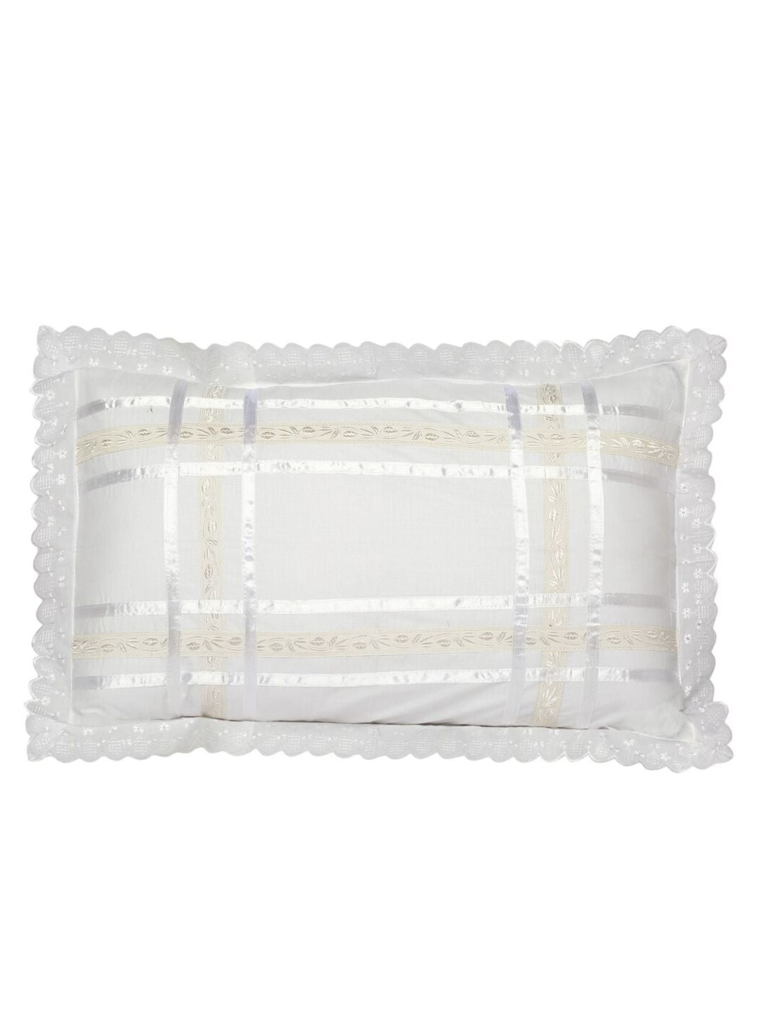 HOSTA HOMES Set Of 2 White 280 TC Embroidered Lace Pillow Covers