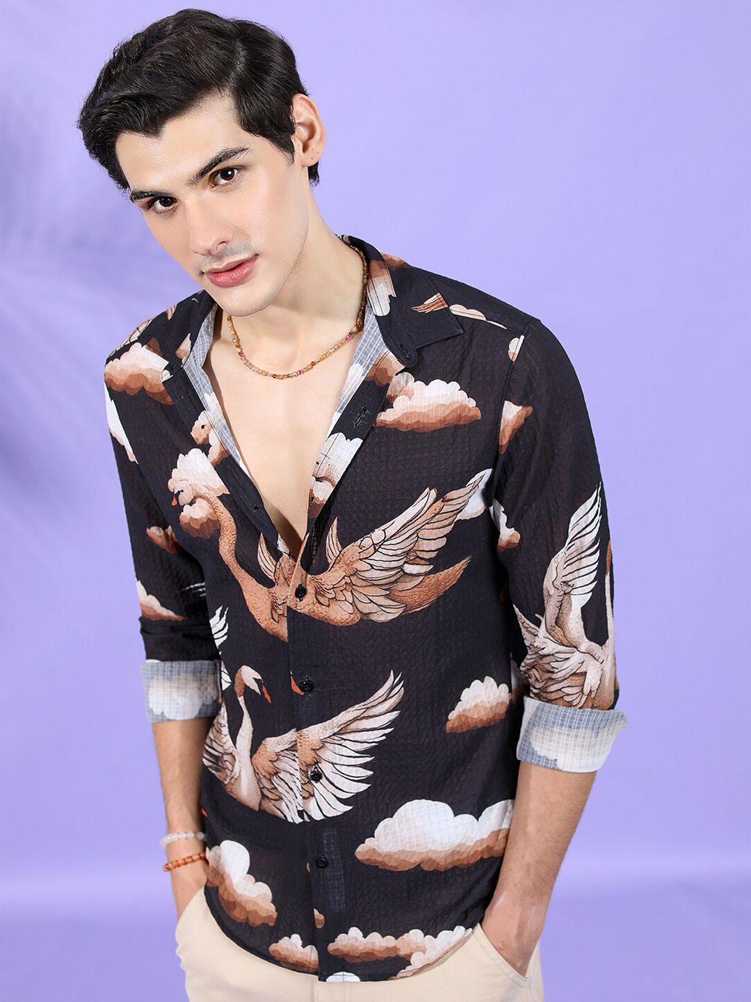 The Indian Garage Co Men Relaxed Fit Conversational Print Textuted Resortwear Shirt