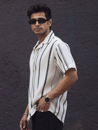 Powerlook Men Multi Stripes Opaque Striped Casual Shirt 02-1039020-S-White and Green