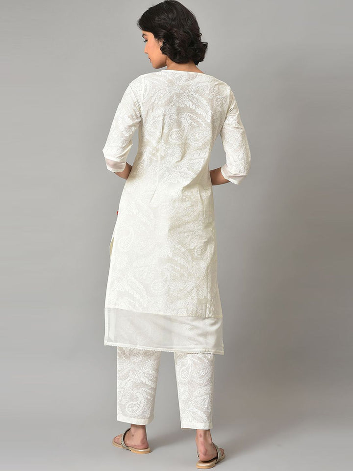 W Ethnic Motifs Printed Pure Cotton Kurta with Trousers