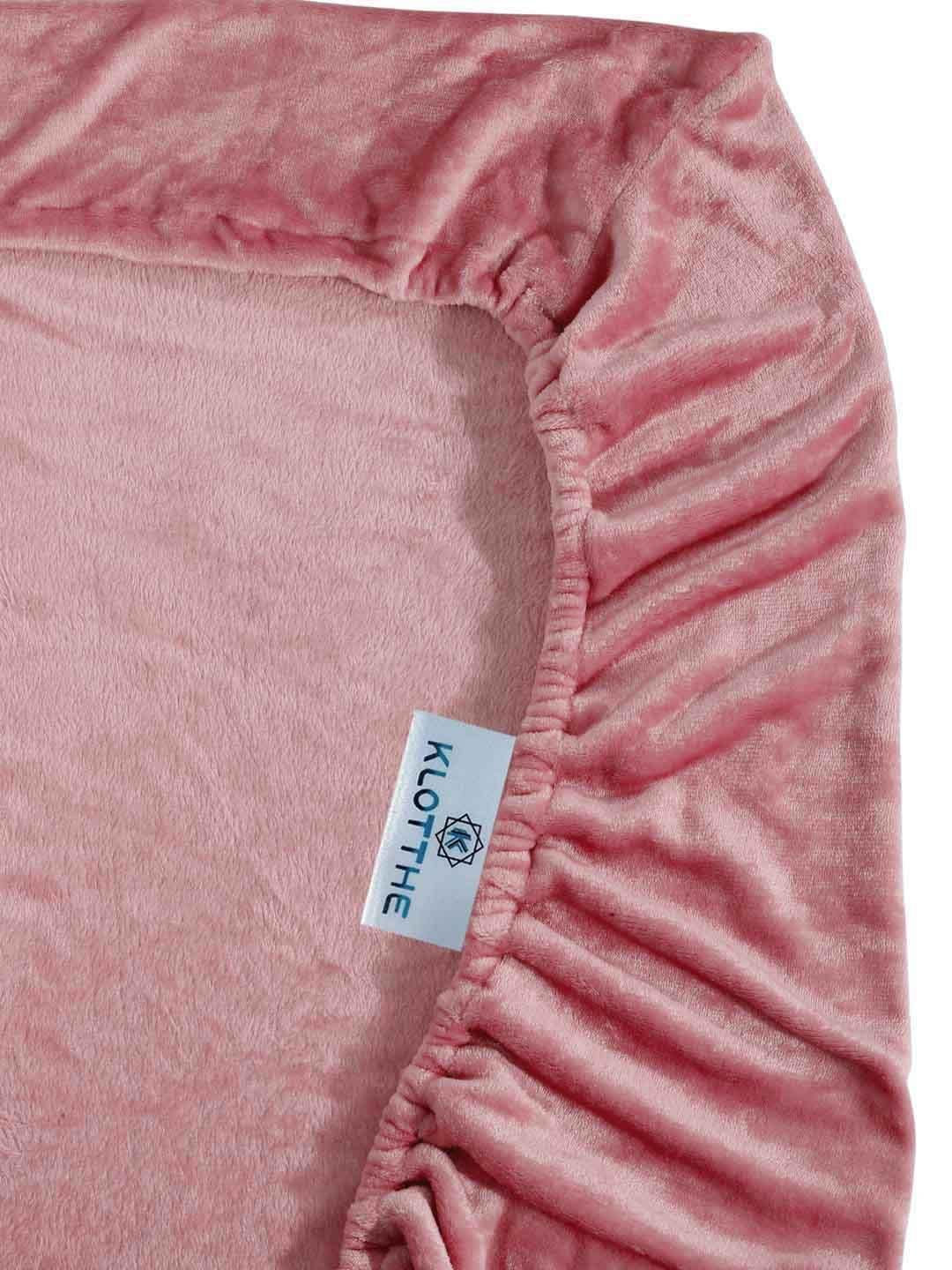 KLOTTHE Rust-Pink Woollen 300TC Fitted Single Bedsheet With Pillow Cover
