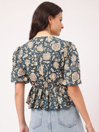 DressBerry Laid-Back Luxe Indie Floral Cinched Waist Top
