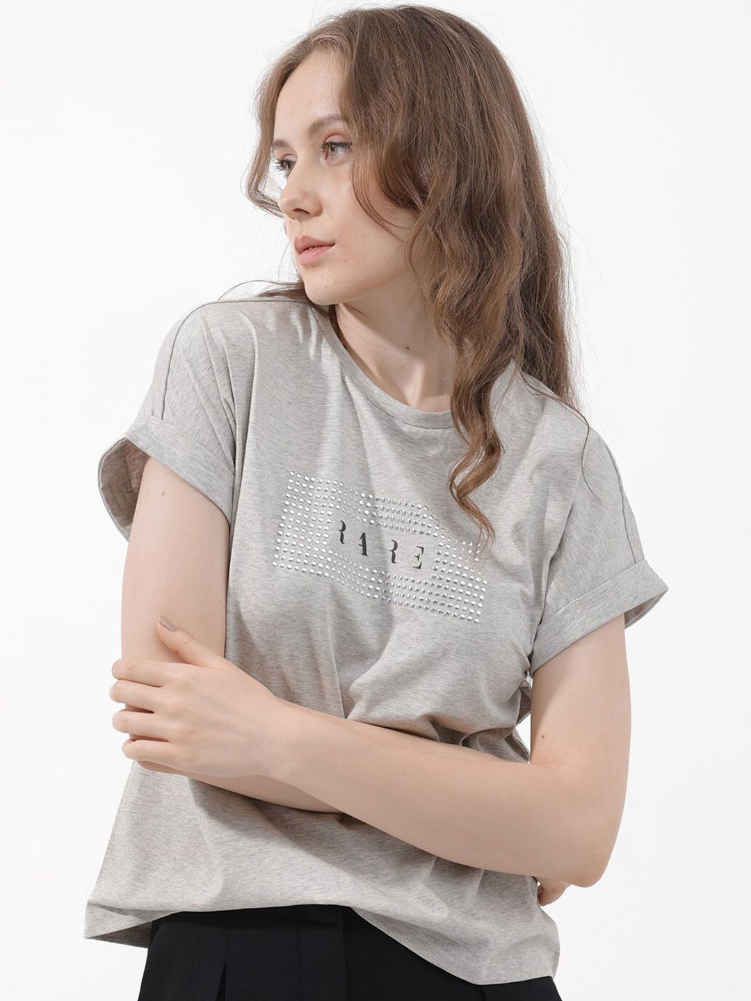 RAREISM Women Solid Extended Sleeves T-shirt