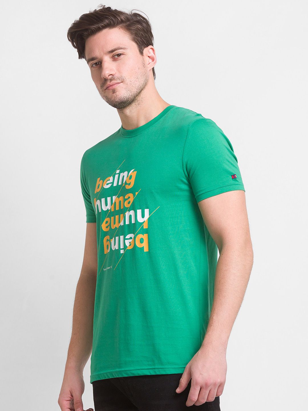 Being Human Men Green Typography Printed Cotton T-shirt