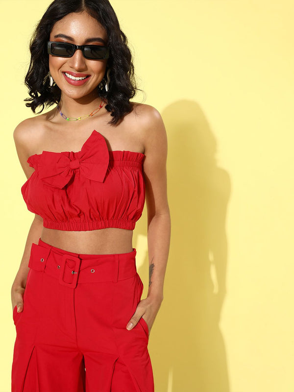 STREET 9 Women Red Solid Bardot Top