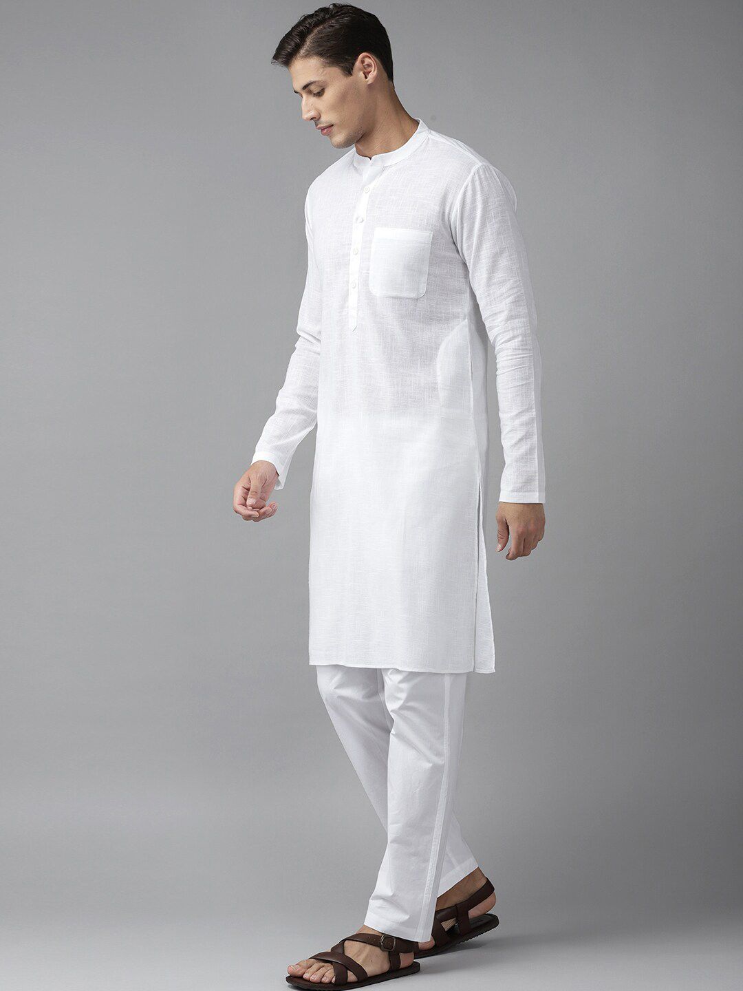 See Designs Men White Straight Cotton Kurta
