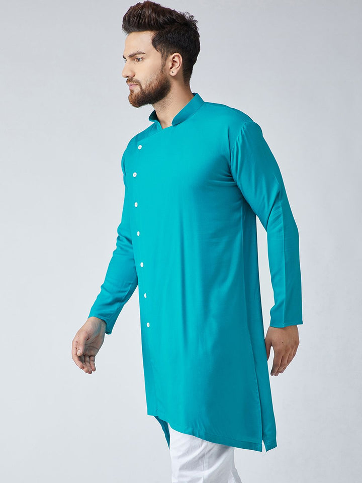 SOJANYA Men Turquoise Blue Solid Kurta Lurus