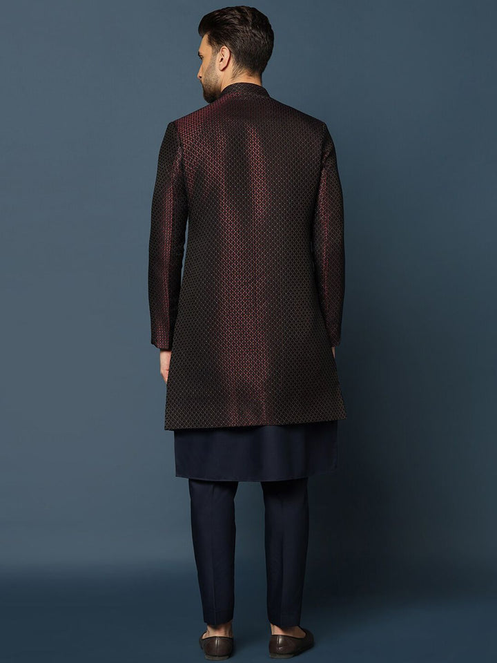 KISAH Men Woven Design Cotton Indowestern Sherwani Set
