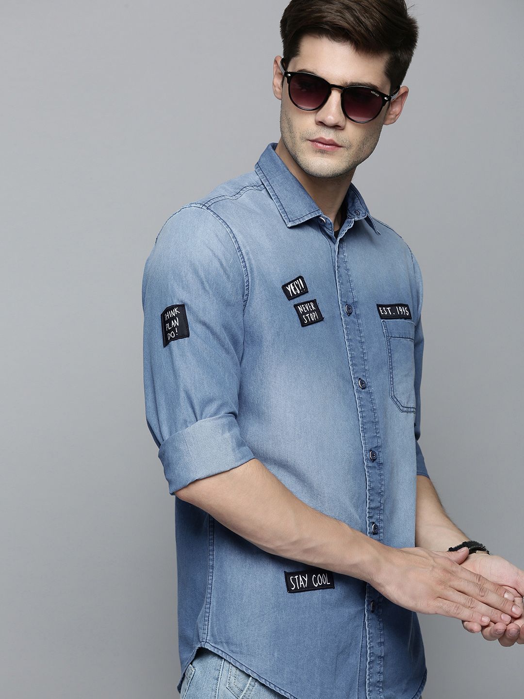 The Indian Garage Co Men Blue Slim Fit Opaque Printed Casual Shirt