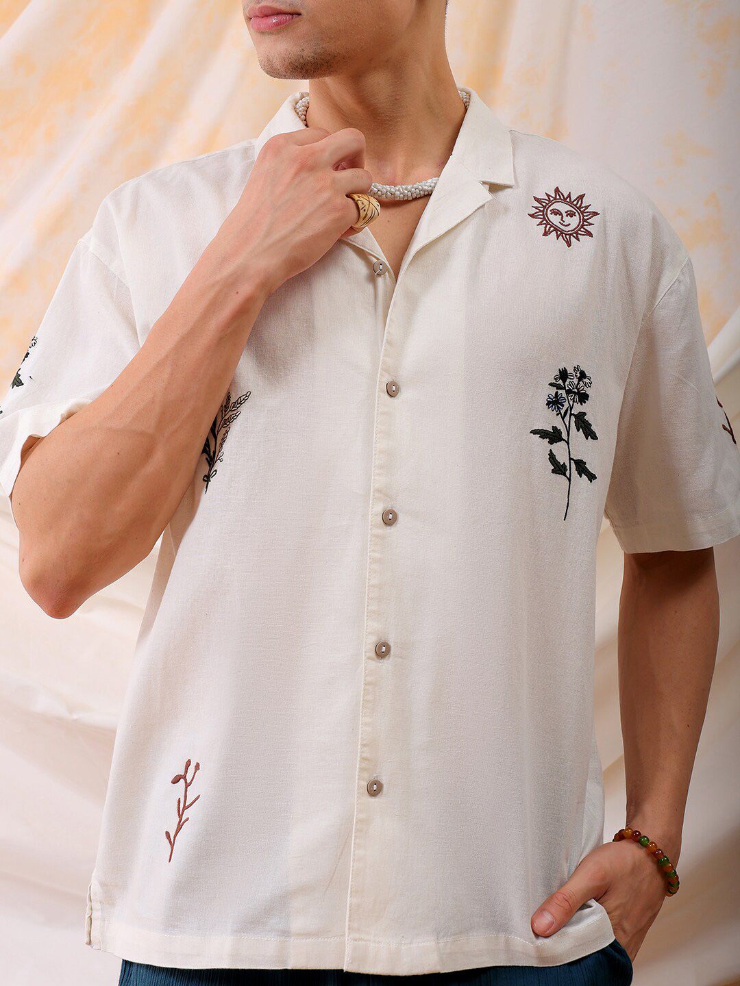 The Indian Garage Co Men Relaxed Fit Embroidery Resortwear Shirt
