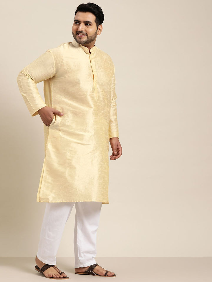 SOJANYA PLUS Size Lelaki Golden Solid Kurta