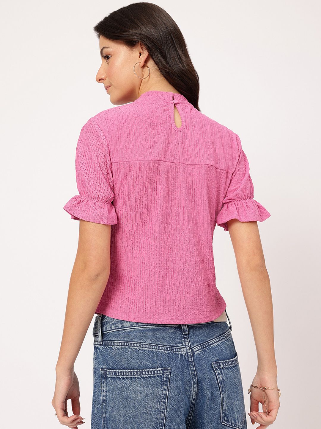DressBerry Cuteness Overloaded Textured Short Bell Sleeve Top