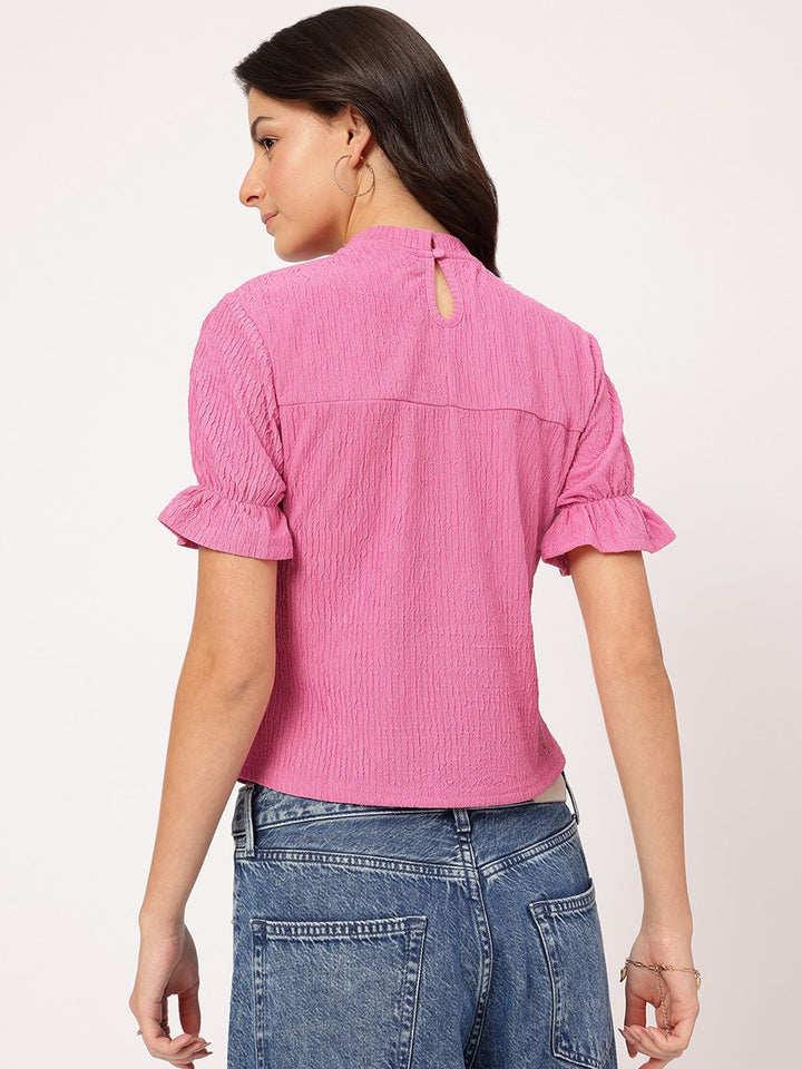 DressBerry Cuteness Overloaded Textured Short Bell Sleeve Top
