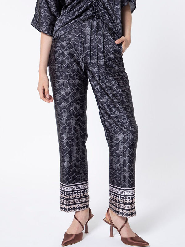 RAREISM Women Geometric Printed Slim Fit Pleated Trousers