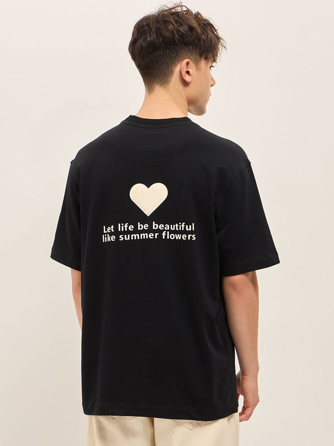 THE BEAR HOUSE Typography Printed Drop Shoulder Sleeves Cotton Oversized T-shirt