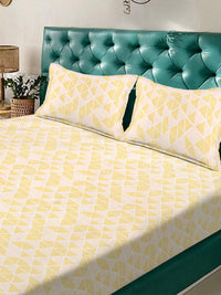KLOTTHE Yellow Geometric 300 TC King Bedsheet with 2 Pillow Covers