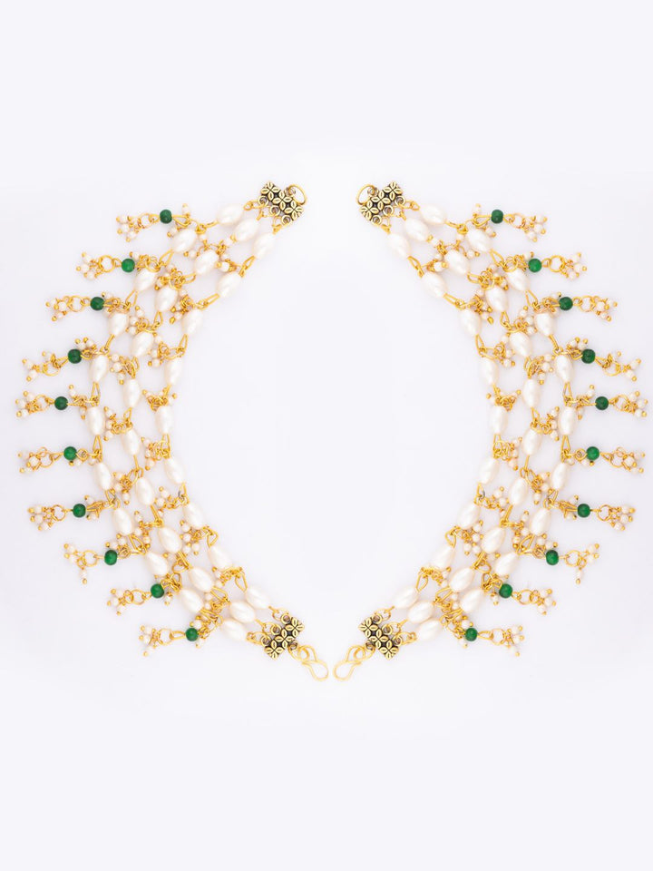 PANASH Gold-Plated Pearls Beaded Contemporary Ear Chain