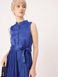 DressBerry Satin Sophistication Accordion Pleated Bow Detailed A-line Dress
