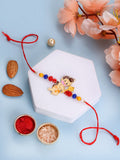 PANASH Gold-Plated Hanuman Shaped Brass Thread Rakhi With Roli Chawal