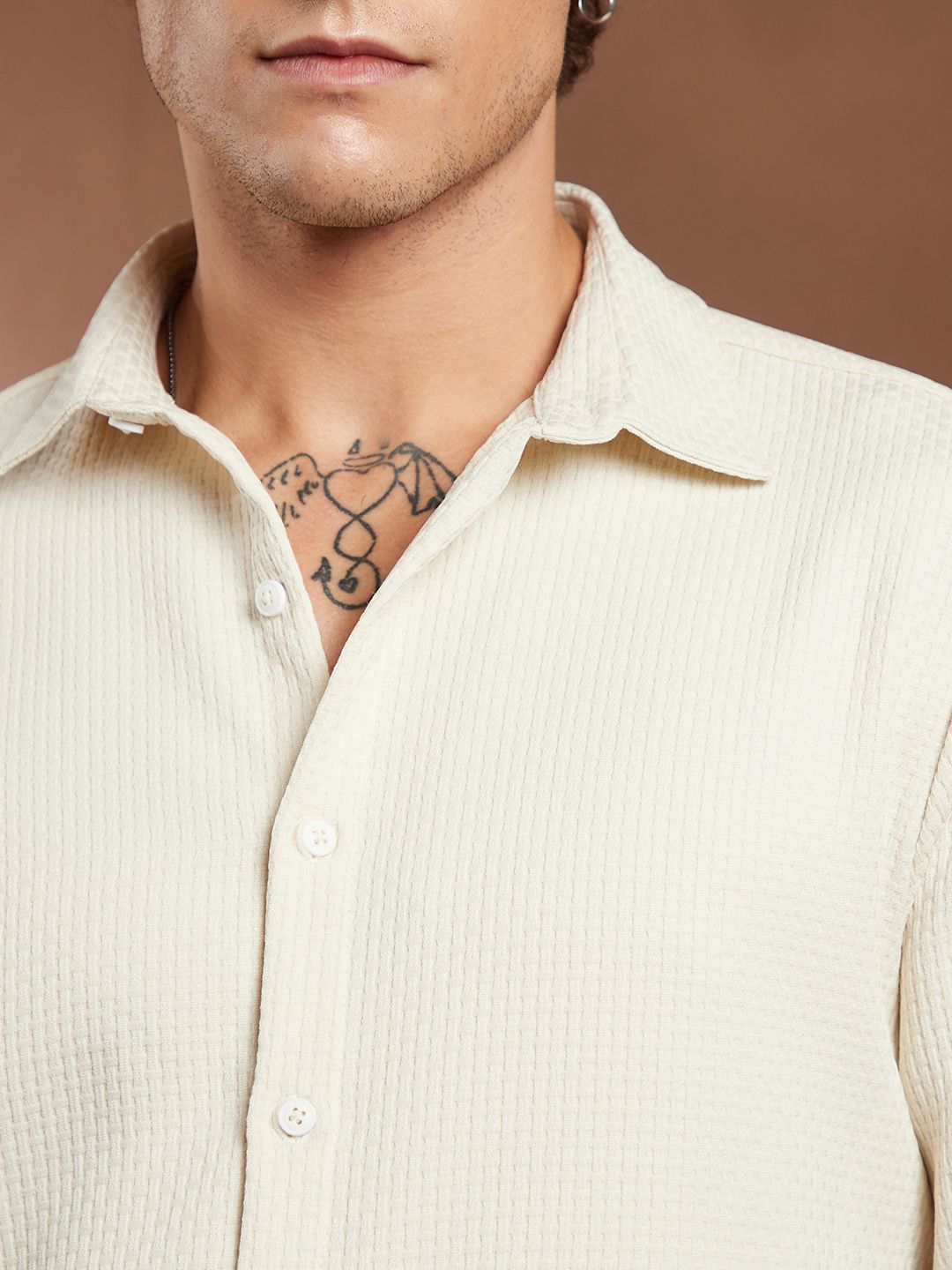 Campus Sutra Self Design Spread Collar Long Sleeves Cotton Comfort Shirt