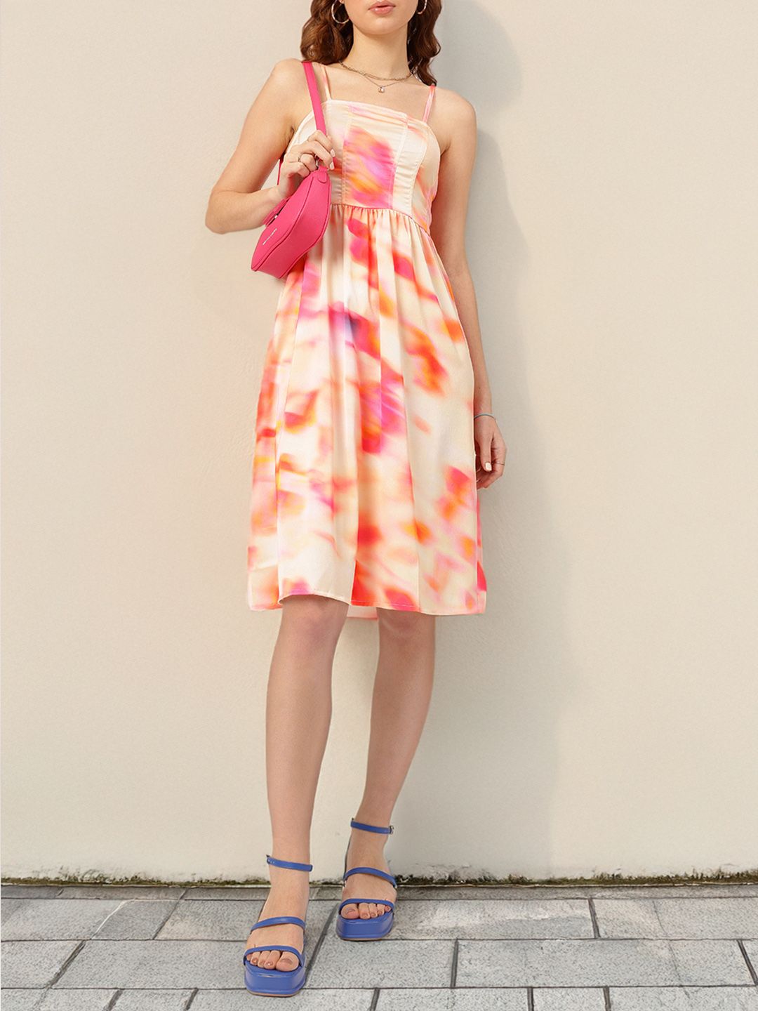 DressBerry Colour Splash Printed Smocked A-line Dress