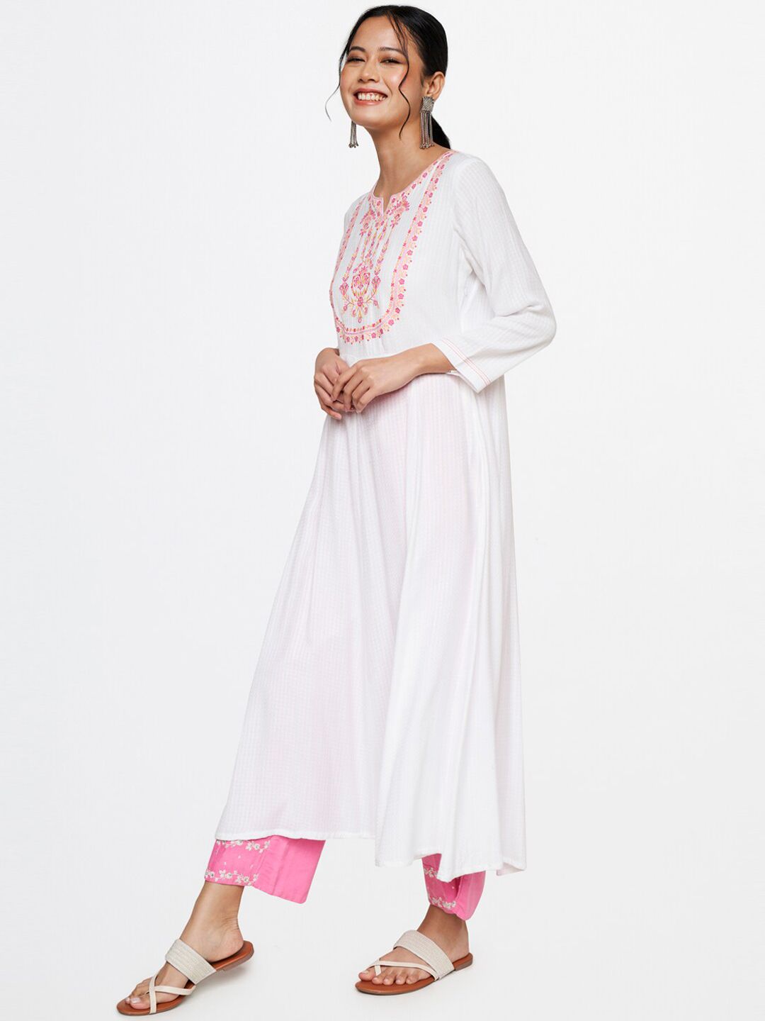 Global Desi Women Ethnic Motifs Embroidered Thread Work A-Line Kurta