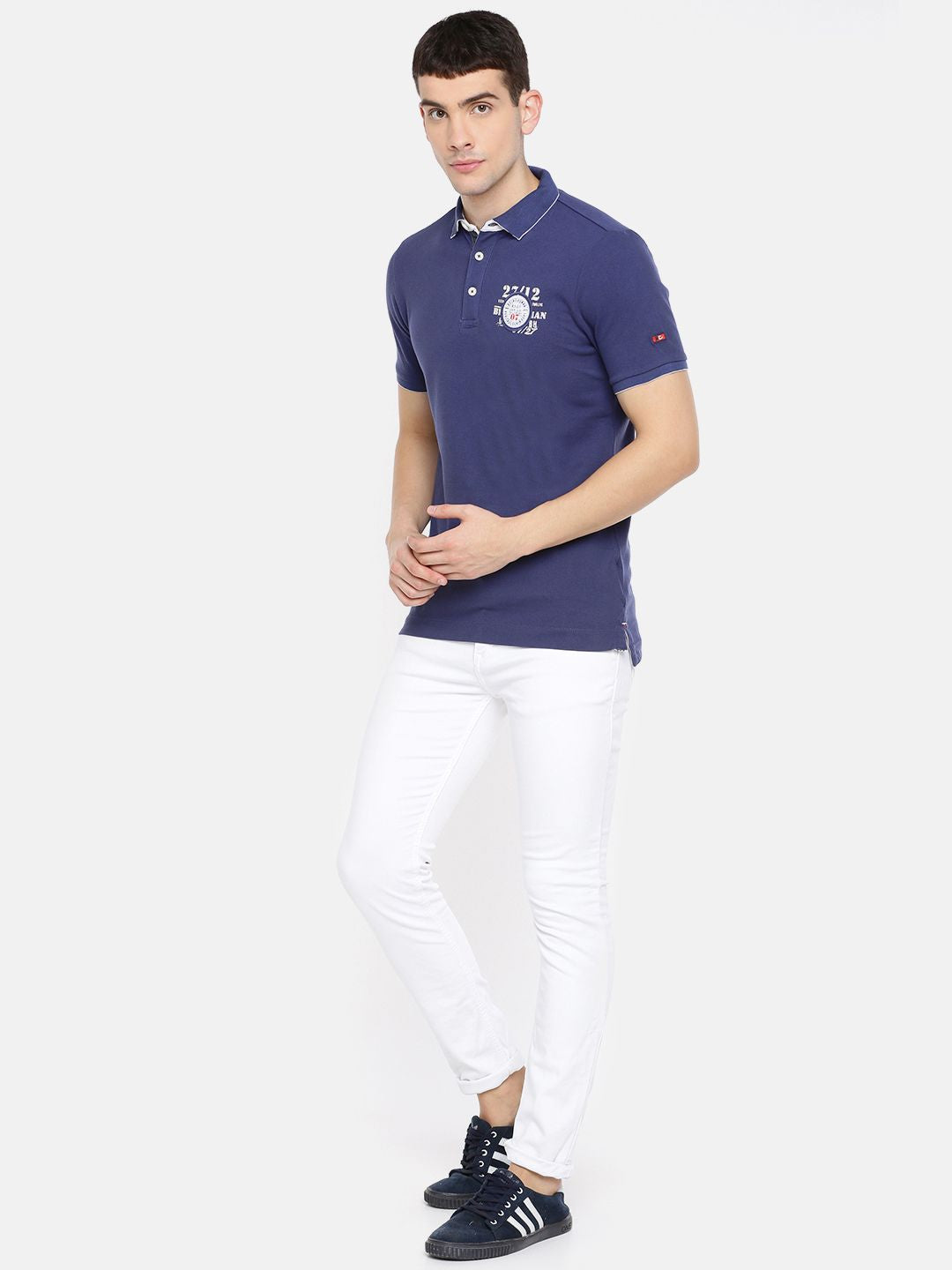 Being Human Clothing Men Blue Solid Polo Collar Pure Cotton T-shirt