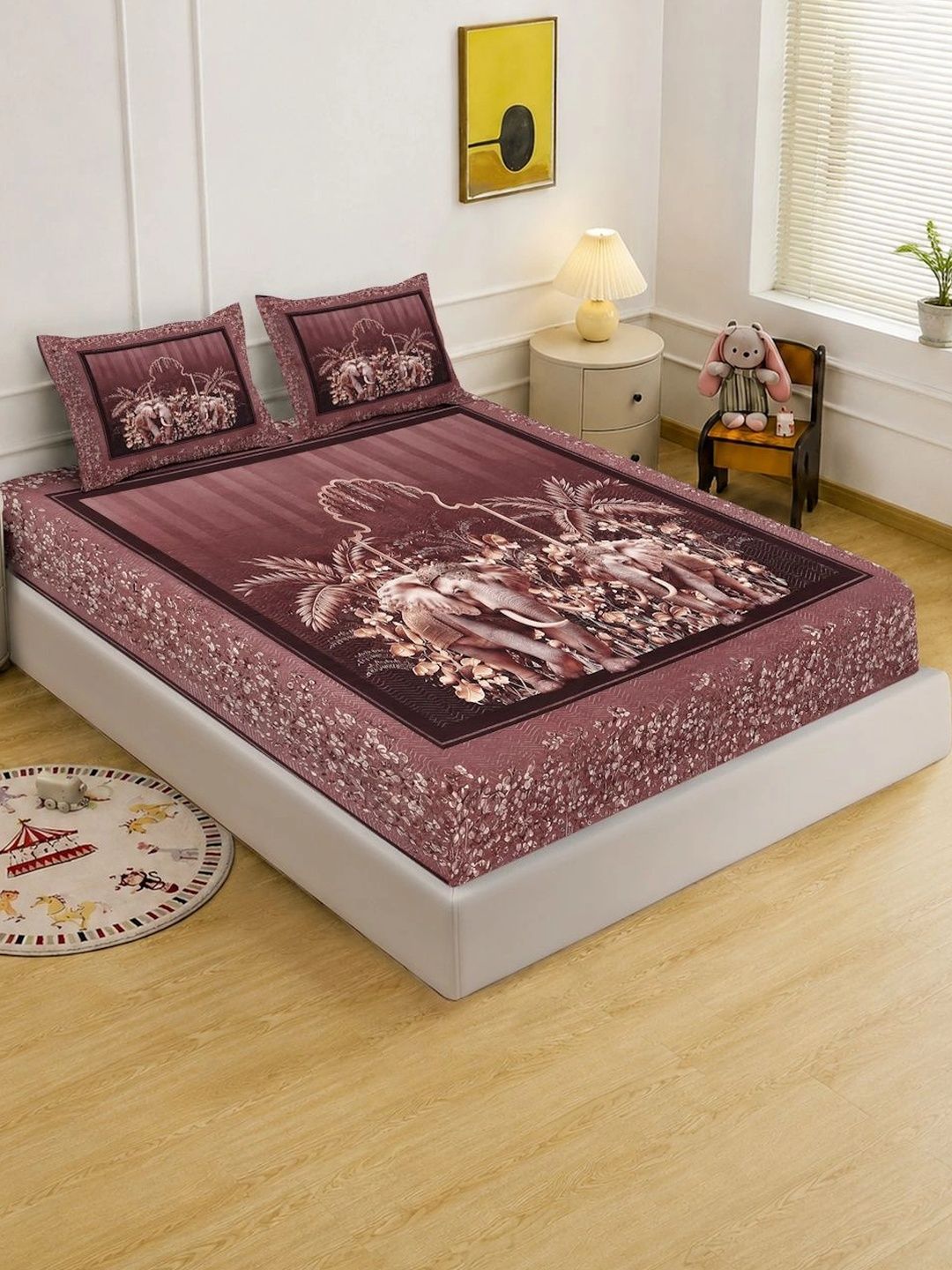 Myntra Elegant Homes Rust 400 TC King Bedsheet with 2 Pillow Covers