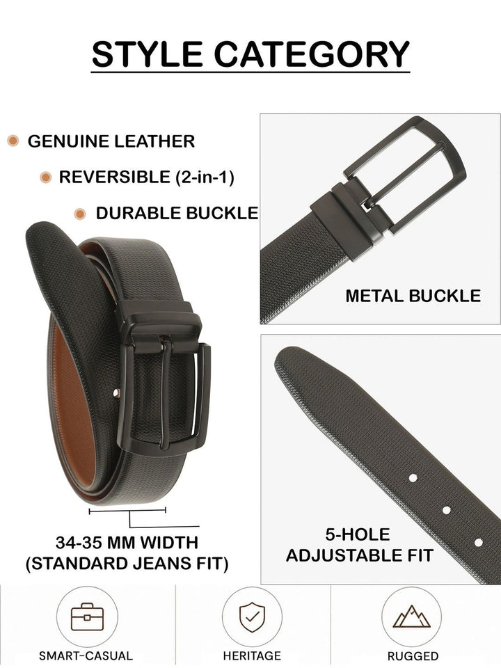 Teakwood Leathers Men Textured Leather Reversible Formal Belt