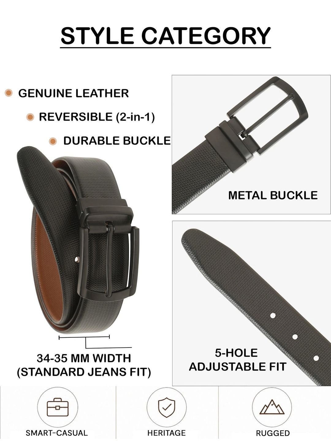 Teakwood Leathers Men Textured Leather Reversible Formal Belt