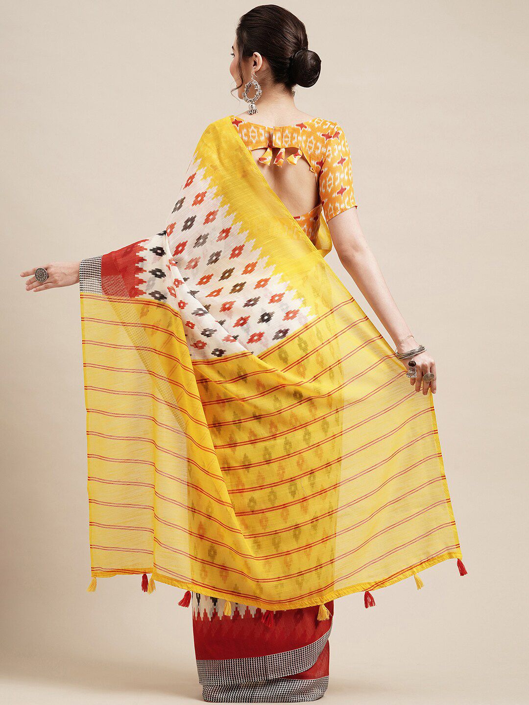 Saree mall Off White & Red Pure Cotton Sarees
