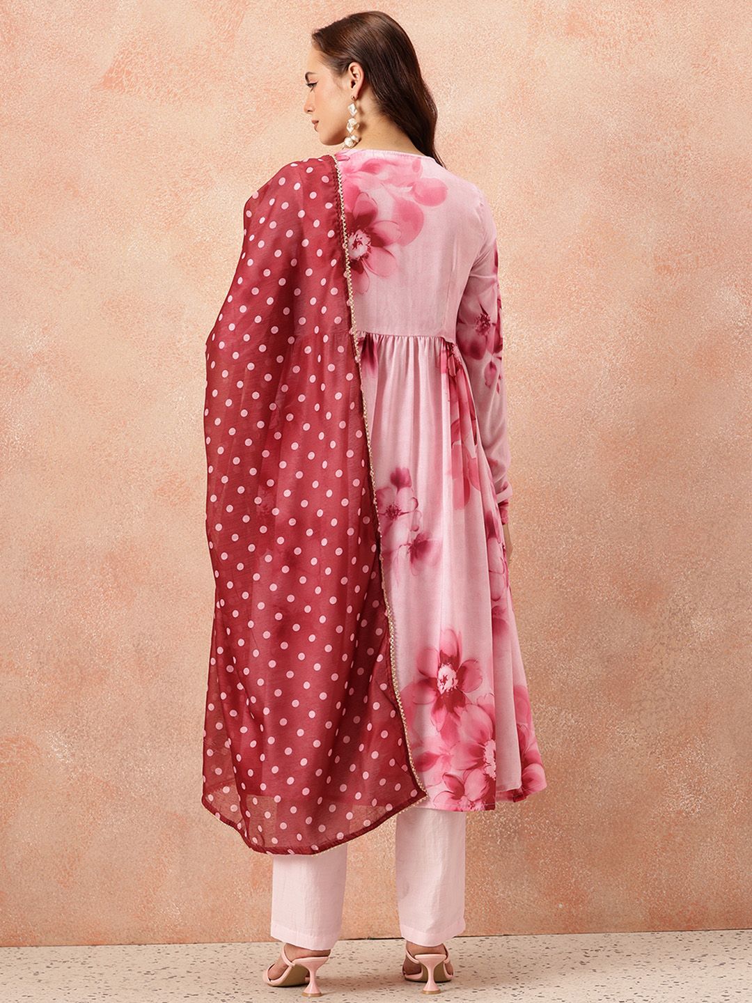 all about you Floral Printed Pleated Kurta With Trousers & Dupatta