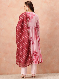 all about you Floral Printed Pleated Kurta With Trousers & Dupatta