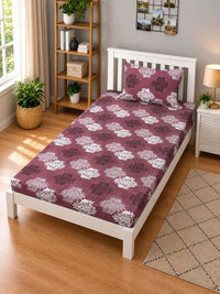 Moda Rapido X KLOTTHE Maroon Floral 400 TC Single Bedsheet with 1 Pillow Covers