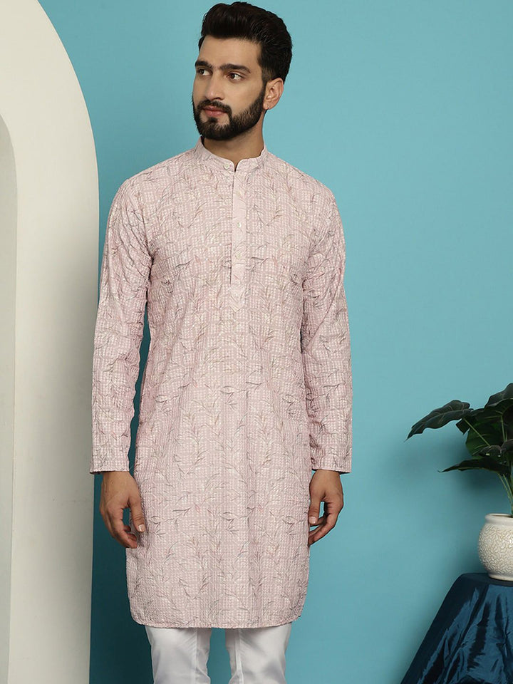 SOJANYA Geometric Mandarin Collar Pure Cotton Kurta