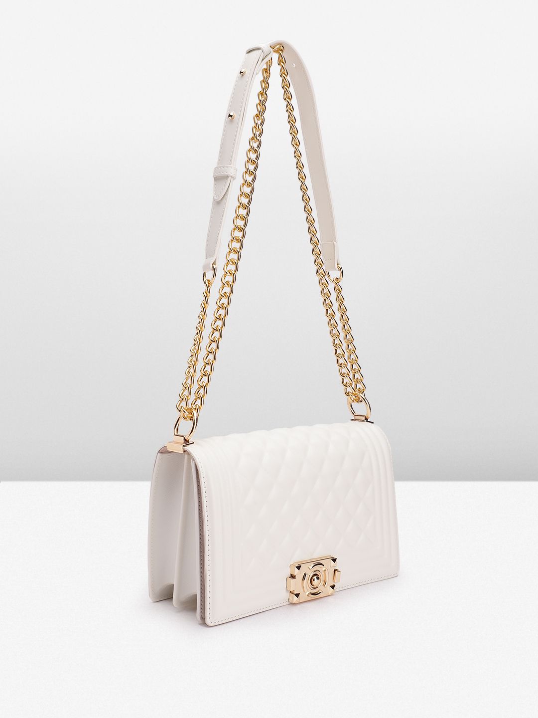 Lino Perros Geometric Textured Structured Shoulder Bag with Quilted Detail